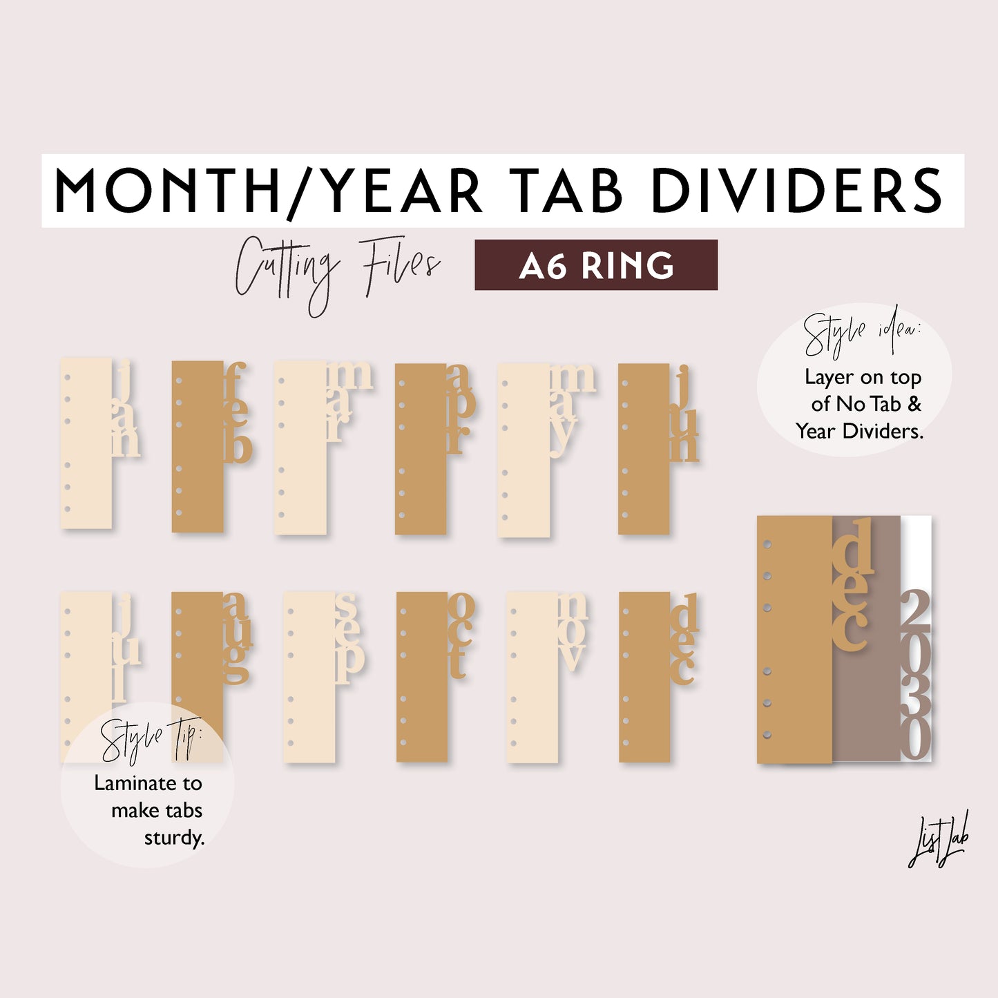 A6 Ring MONTH & YEAR DIVIDERS Cutting Files Set