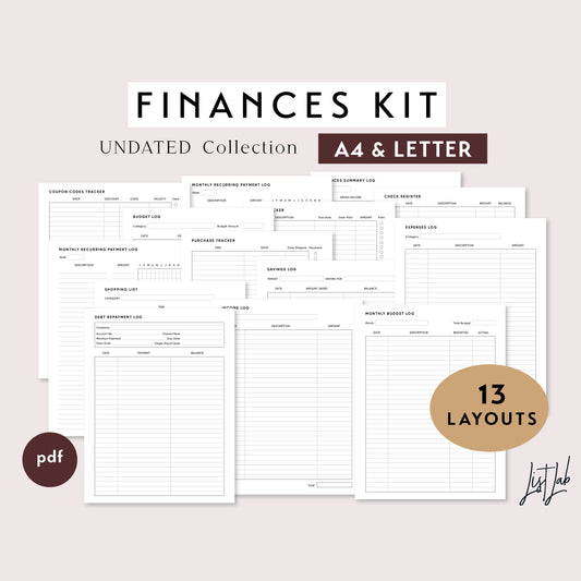 A4 and Letter Size  Ring / Discbound FINANCES Kit Printable Set