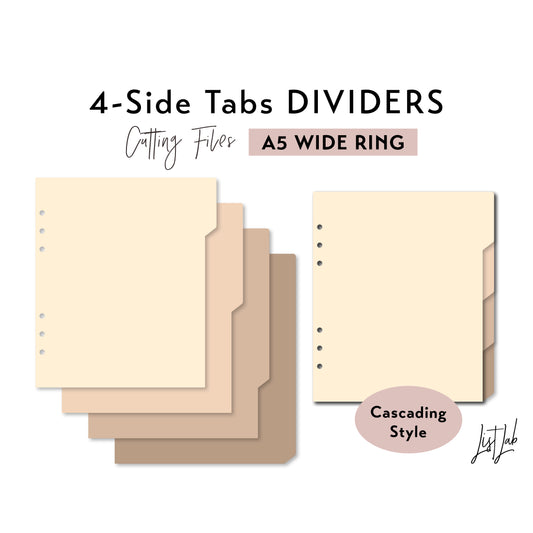 A5 WIDE Ring size 4-SIDE Cascading Tab Dividers Cutting Files Set