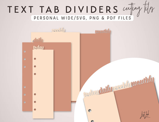 Personal Wide Ring TEXT TAB Dividers and Page Markers Cutting Files Set