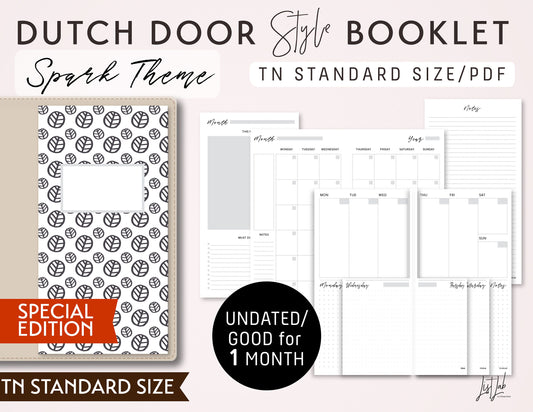 Standard DUTCH DOOR Style Size Monthly-Weekly-Daily Dot Grid TN Printable Booklet Set
