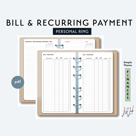 Personal Ring BILL AND RECURRING Payment Printable Insert Set