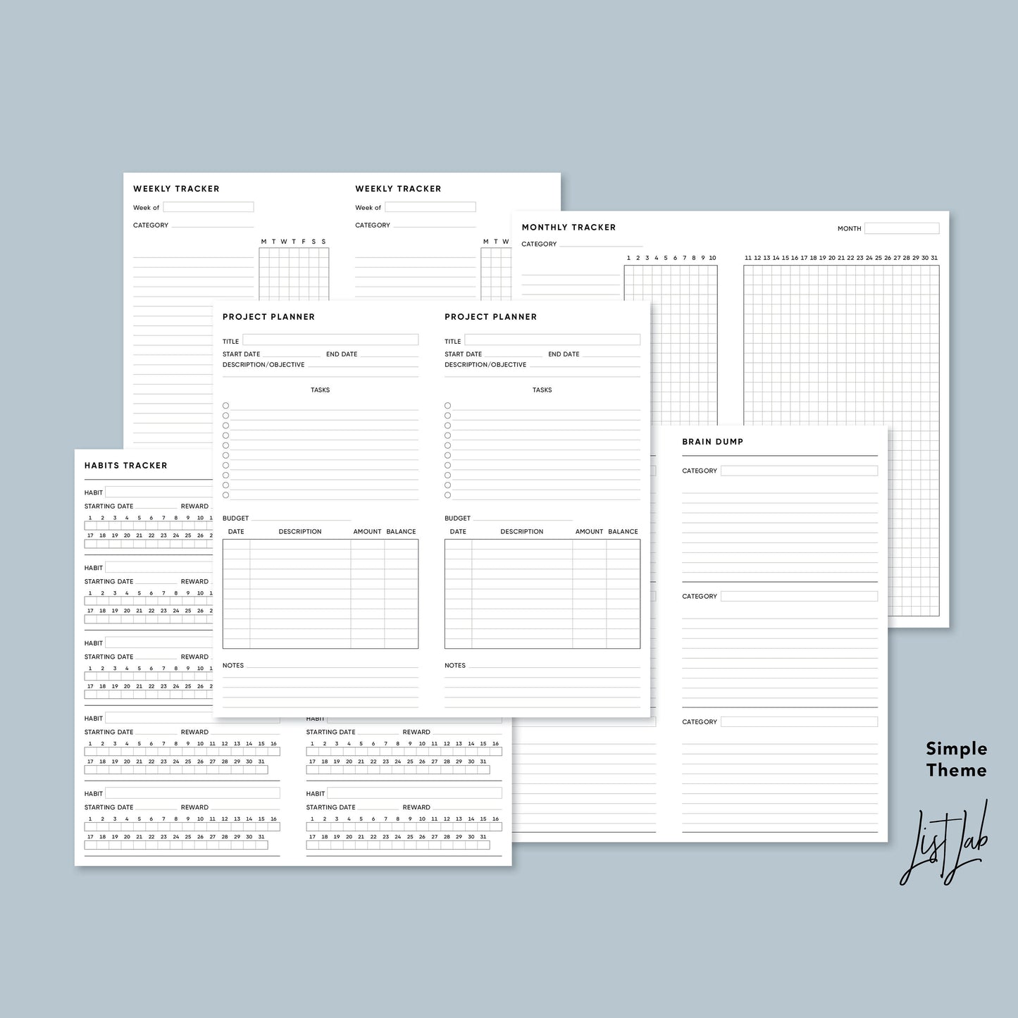 Standard PRODUCTIVITY KIT TN Printable Planner Insert Set