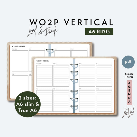 A6 Ring Week on 2 Pages WO2P VERTICAL Printable Set