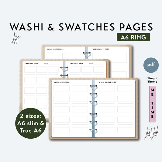 A6 Ring WASHI and SWATCHES PAGES Printable Set