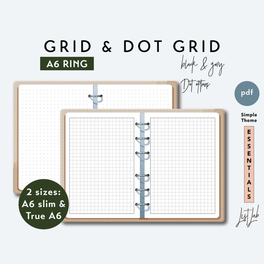 A6 Ring GRID and DOT GRID Pages Printable Set