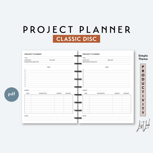 Classic Discbound PROJECT PLANNER Printable Insert Set