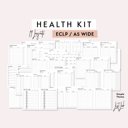 ECLP / A5 Wide Ring HEALTH Kit Printable Planner Insert Set