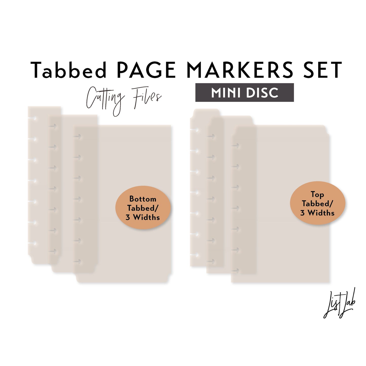 MINI DISC Tabbed Page Markers - 3 widths – Die Cutting Files Set