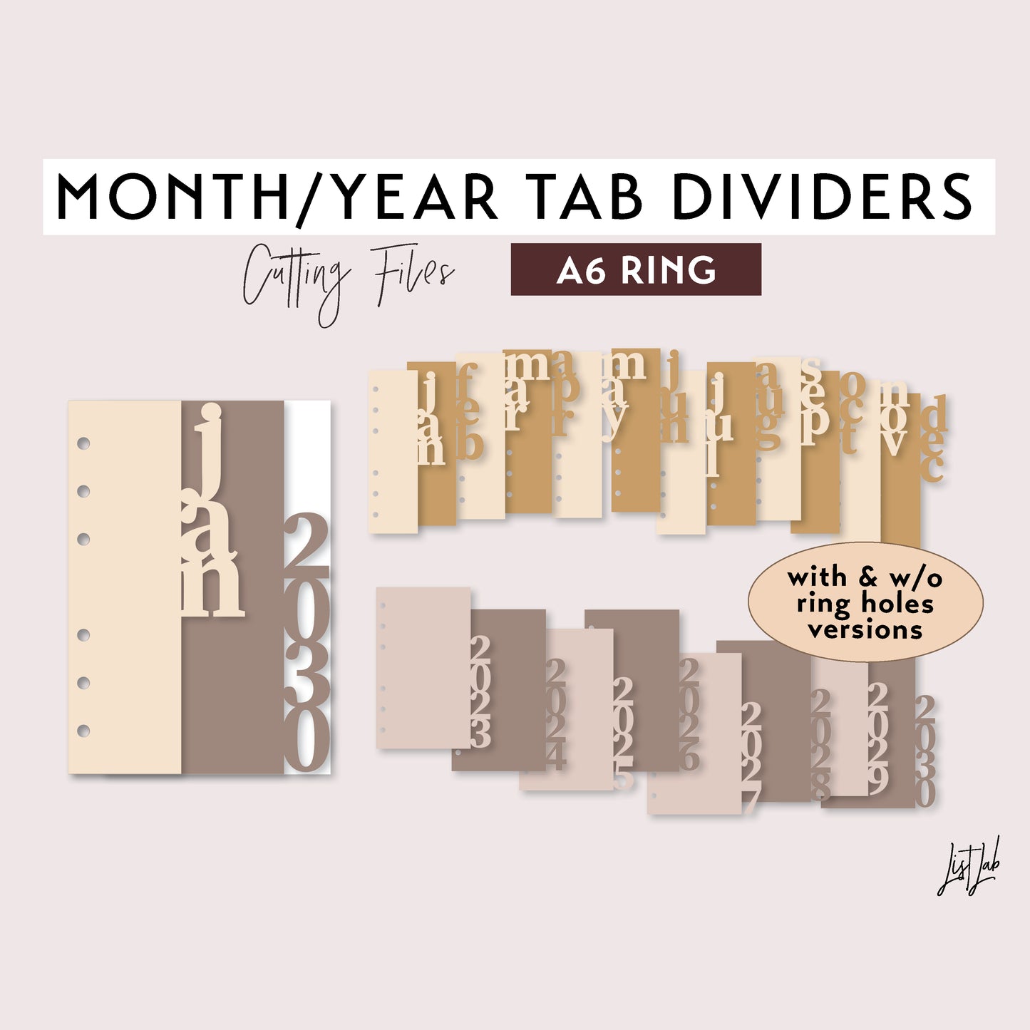 A6 Ring MONTH & YEAR DIVIDERS Cutting Files Set