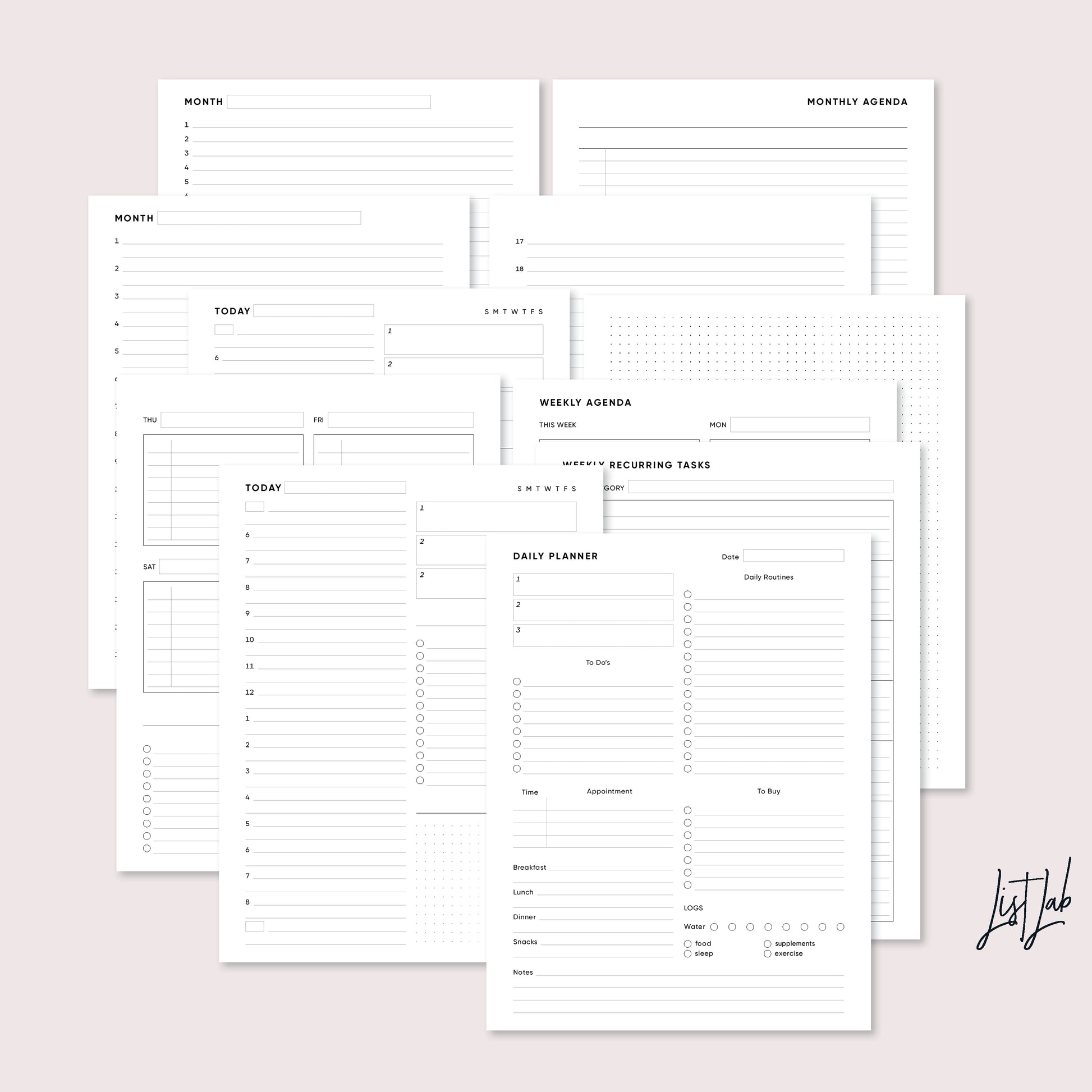 A4 and Letter Size Ring / Discbound AGENDA Kit Printable Set – ListLab