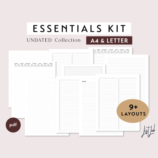 A4 and Letter Size  Ring / Discbound ESSENTIALS Kit Printable Set