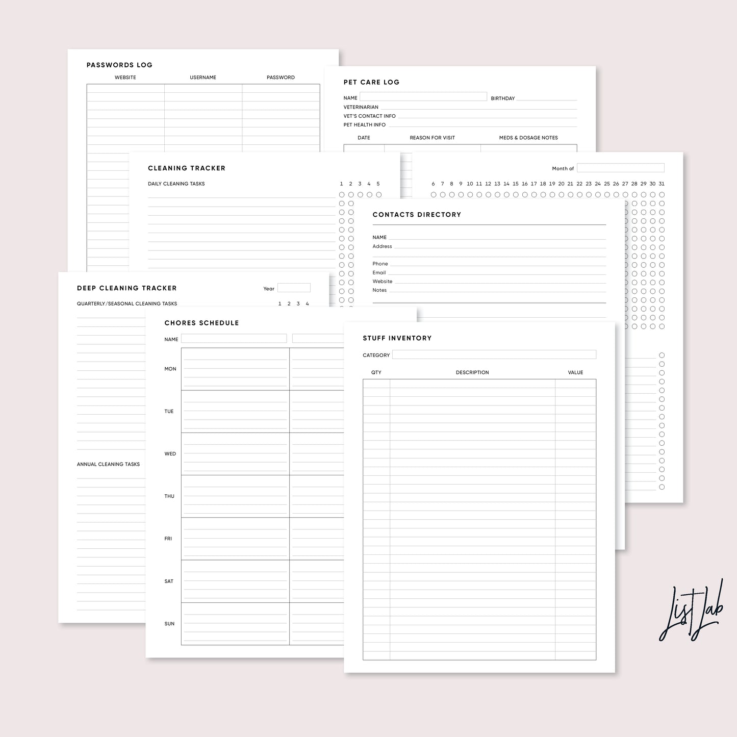 A4 and Letter Size  Ring / Discbound HOME MANAGEMENT Kit Printable Set