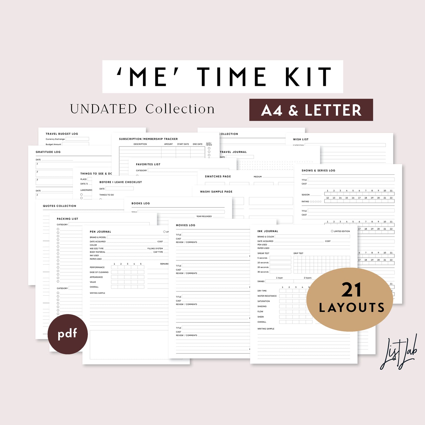 A4 and Letter Size  Ring / Discbound ME TIME Kit Printable Set