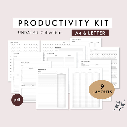 A4 and Letter Size  Ring / Discbound PRODUCTIVITY Kit Printable Set