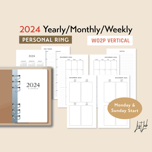 2024 Personal Ring Yearly/Monthly/Weekly Vertical Printable Set