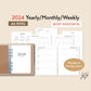2024 A6 Ring Yearly/Monthly/Weekly Horizontal Printable Set