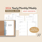 2024 Personal Ring Yearly/Monthly/Weekly Horizontal Printable Set