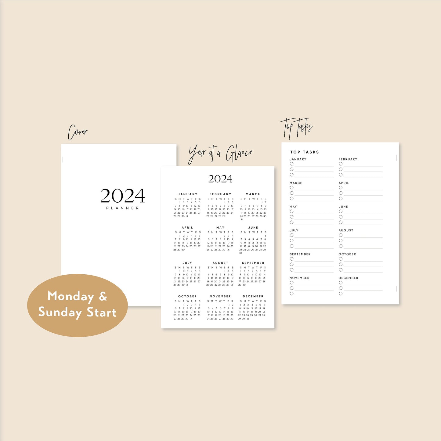 Sep 2023 - Dec 2024 A6 Ring Yearly/Monthly/Weekly Horizontal Printable Set