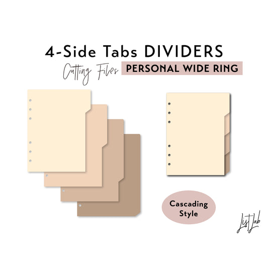 PERSONAL WIDE Ring size 4-SIDE Cascading Tab Dividers Cutting Files Set