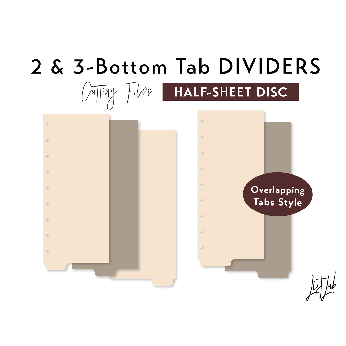 HALF-SHEET Disc 2 & 3-Bottom Tab Dividers Cutting Files Set