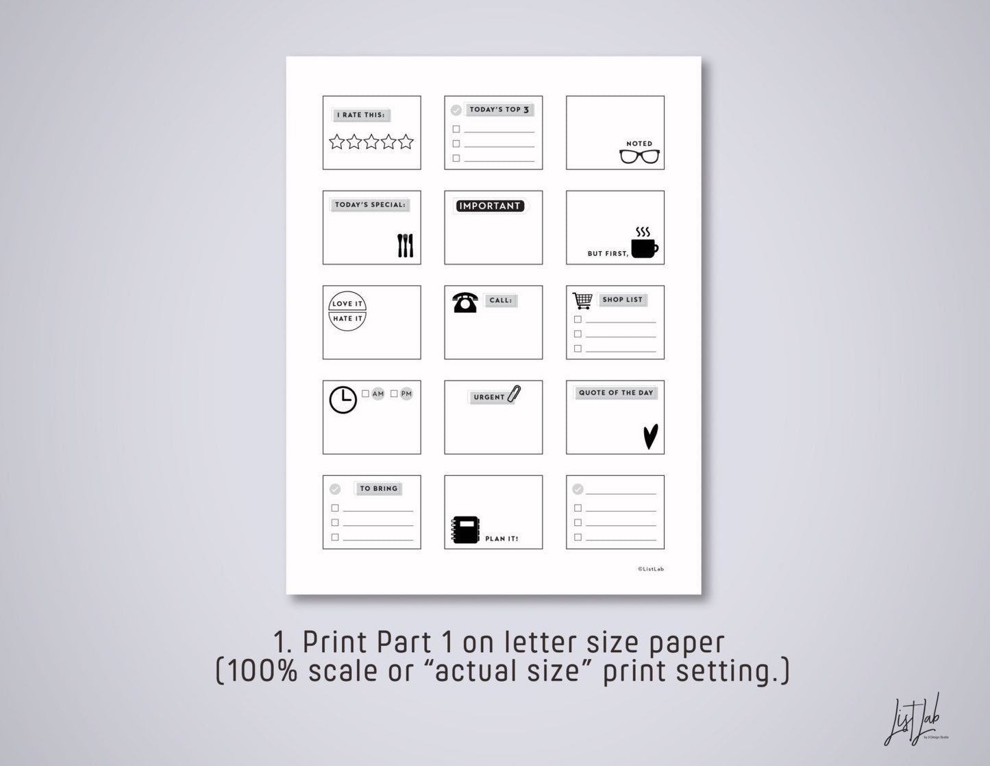 Mini 1.5 X 2 in STICKY NOTES Printable Set