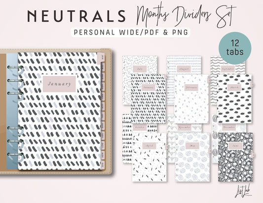 Personal Wide Ring MONTHS DIVIDERS Printable Set