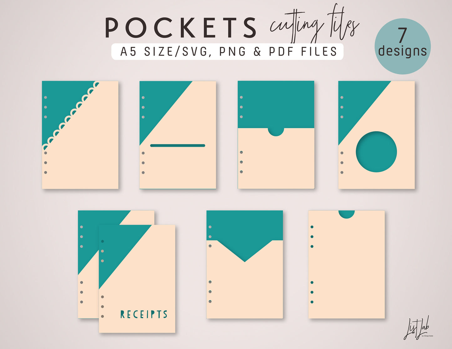 A5 Ring PLANNER POCKETS  Cutting Files Set