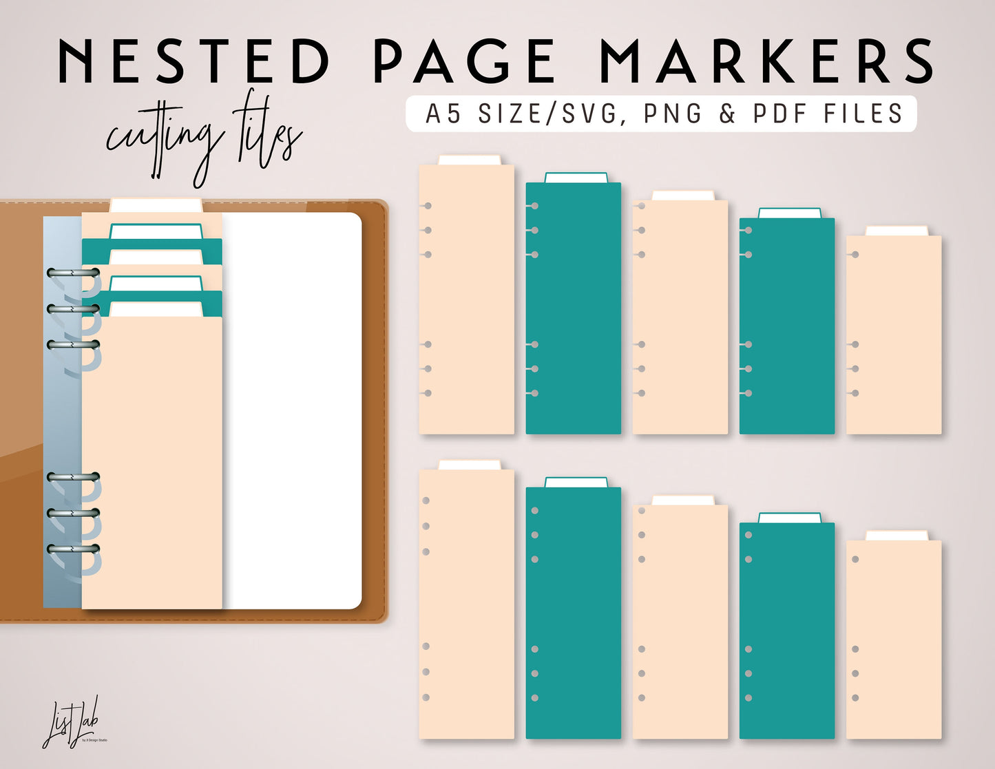 A5 Ring 5 Nested PAGE MARKERS Cutting Files Set