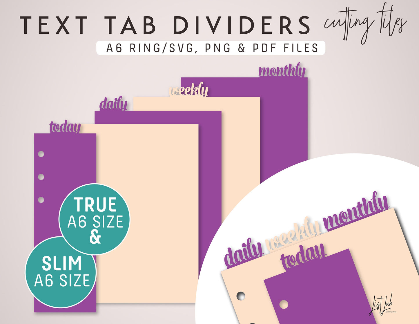 A6 Ring TEXT TAB Dividers and Page Markers Cutting Files Set
