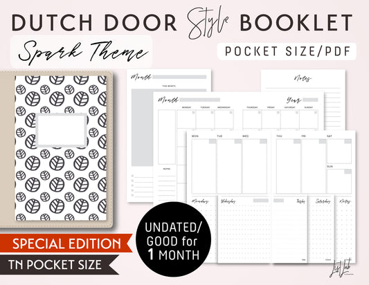 Pocket TN DUTCH DOOR Style Size Monthly-Weekly-Daily Dot Grid TN Printable Booklet Set