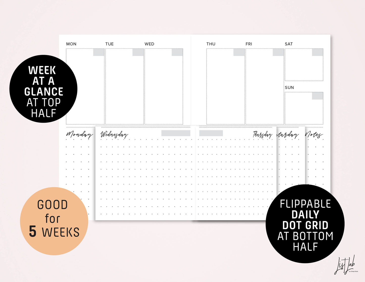 Passport TN DUTCH DOOR Style  MONTHLY-WEEKLY-DAILY DOT GRID Printable Booklet Set