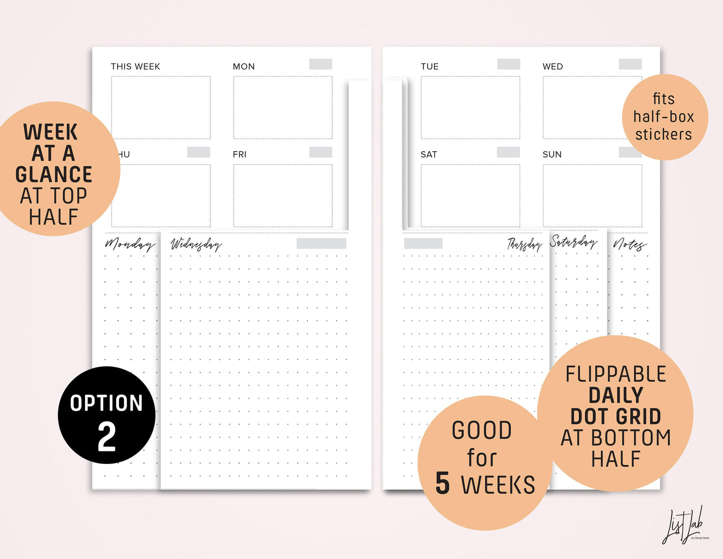 FC Compact Ring DUTCH DOOR Style Monthly-Weekly-Daily Dot Grid Printable Booklet Set