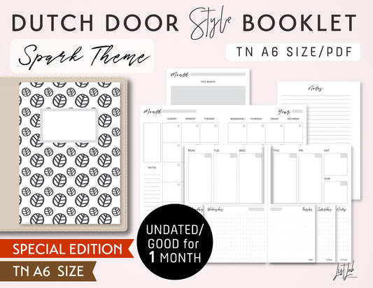 A6 TN DUTCH DOOR STYLE MONTHLY-WEEKLY-DAILY DOT GRID TN Printable Booklet Set