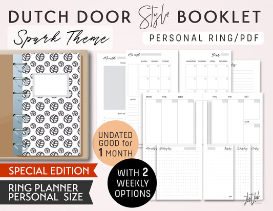 Personal Ring DUTCH DOOR Style MONTHLY-WEEKLY-DAILY DOT GRID Printable Insert Set