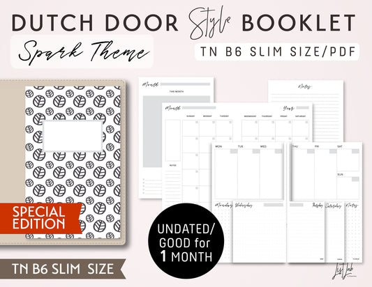 B6 Slim DUTCH DOOR Style MONTHLY-WEEKLY-DAILY DOT GRID TN Printable Booklet Set