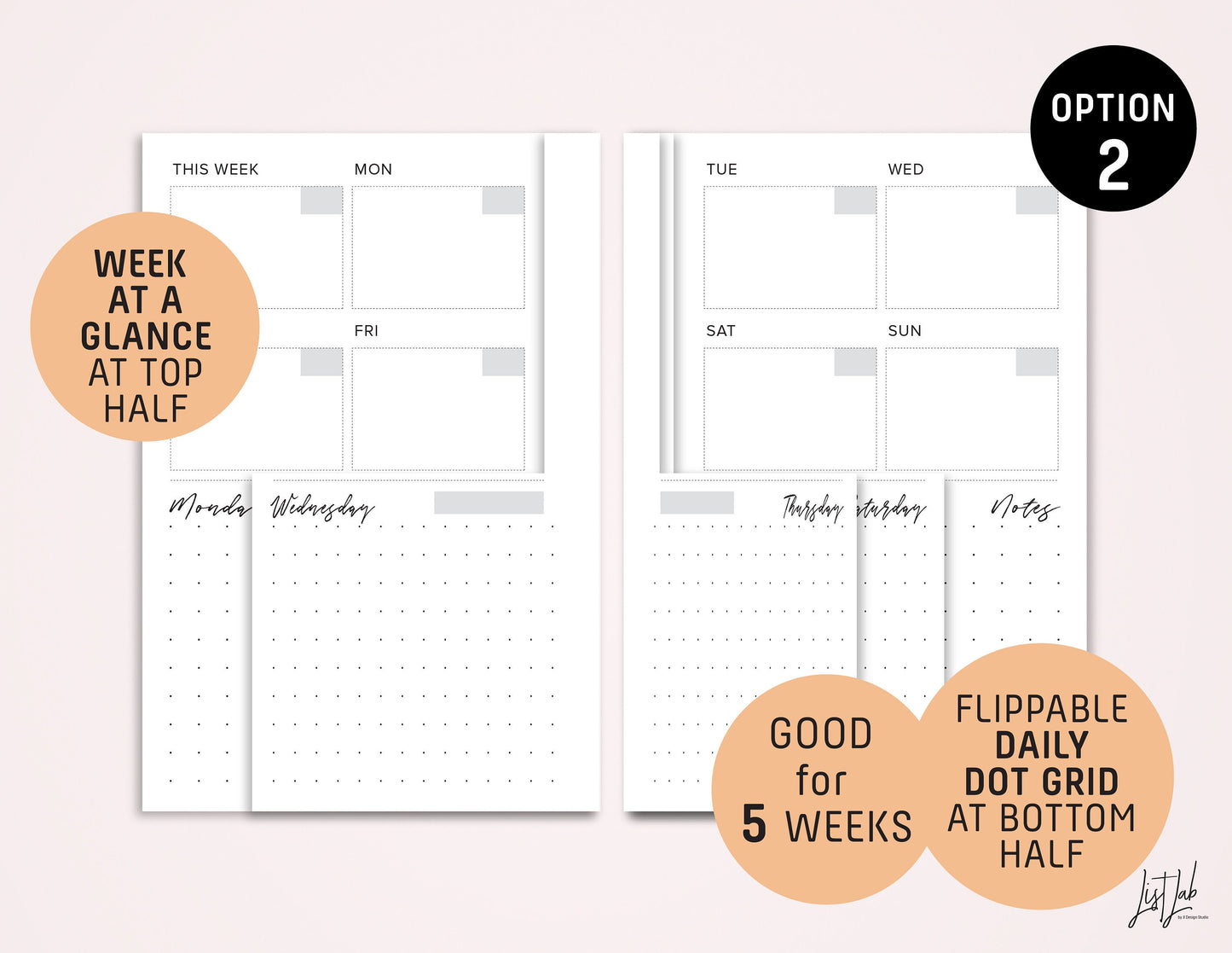 Pocket Ring DUTCH DOOR Style Size Monthly-Weekly-Daily Dot Grid Printable Insert Set