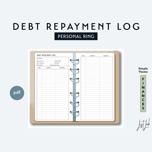 Personal Ring DEBT REPAYMENT LOG Printable Insert Set