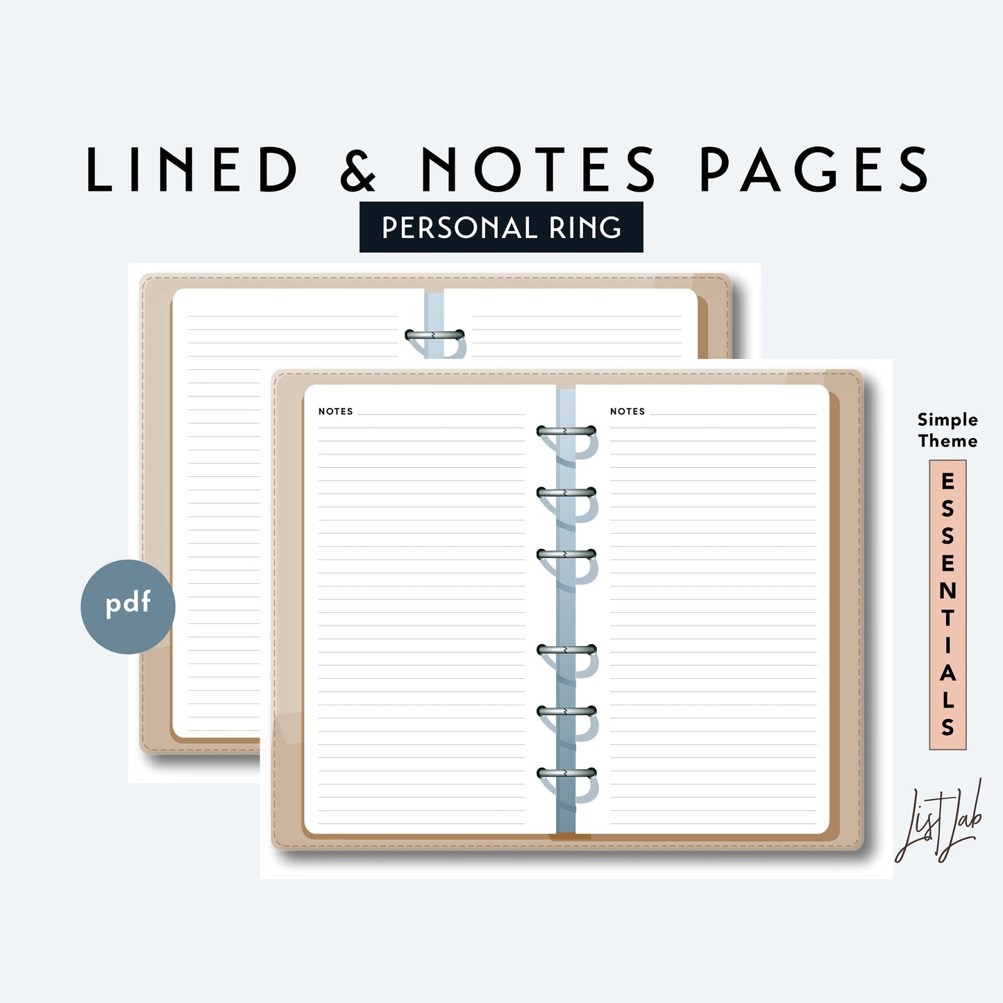 Personal Ring NOTES AND LINED Pages Printable Insert Set