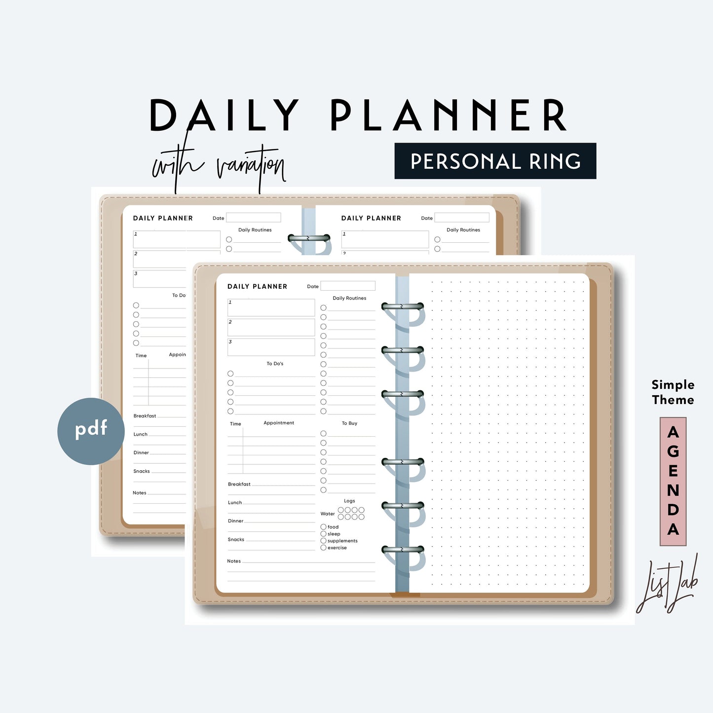 Personal Ring DAILY PLANNER Printable Insert Set