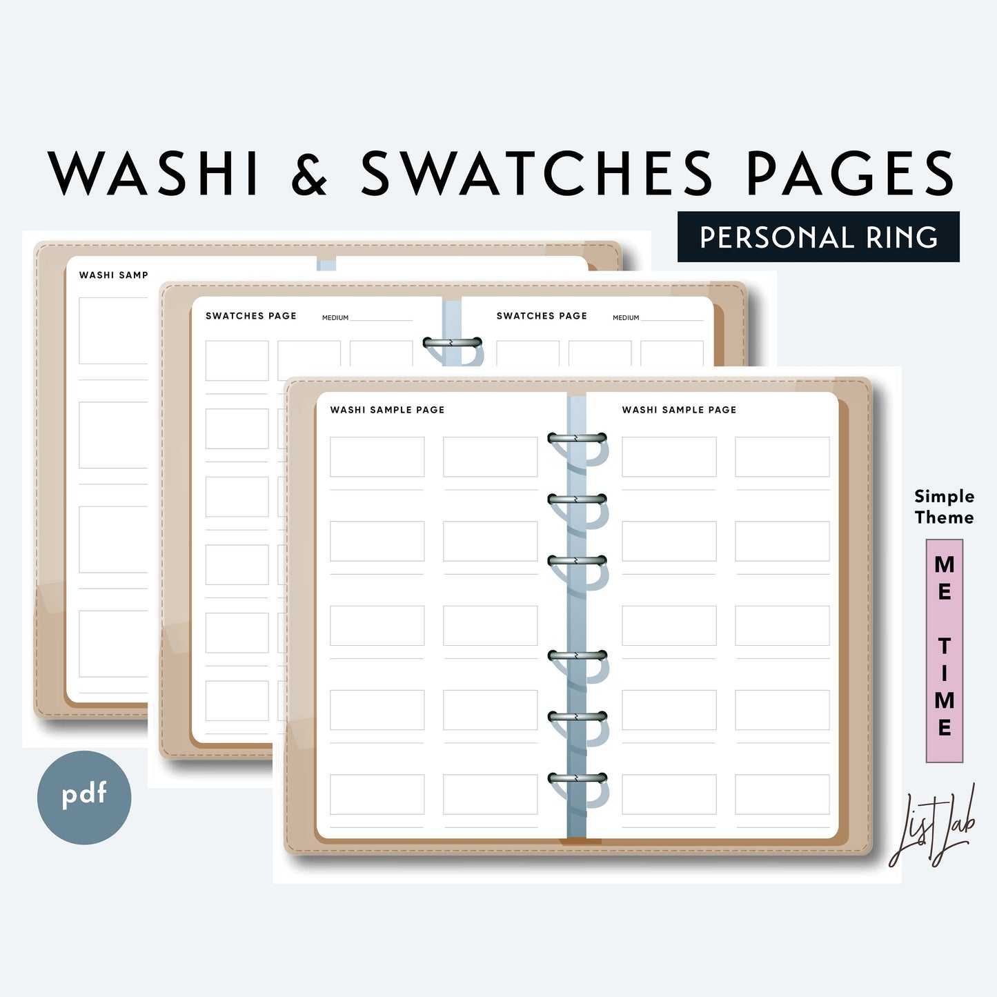 Personal Ring WASHI and SWATCHES Pages Printable Insert Set