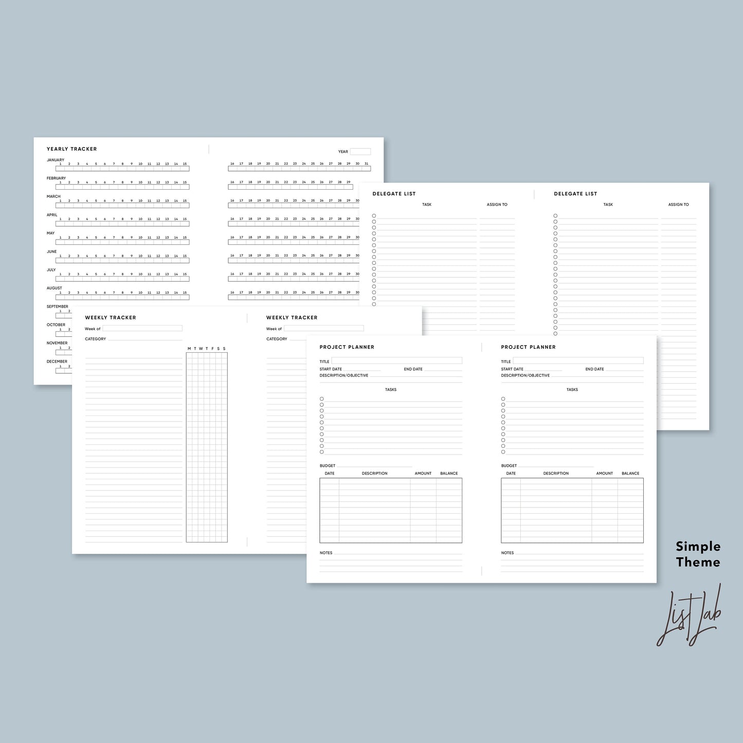 A5 / Half-letter Ring PRODUCTIVITY KIT Printable Set