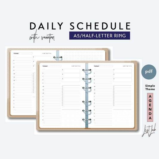 A5 and Half-Letter Ring DAILY SCHEDULE with Variation Printable Set
