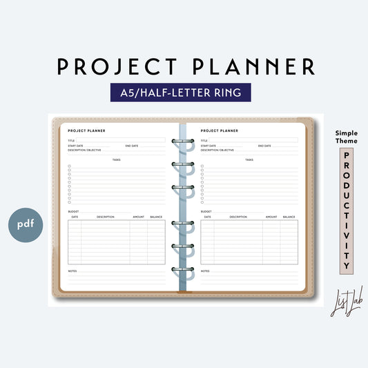 A5 / Half-Letter Ring PROJECT PLANNER Printable Set