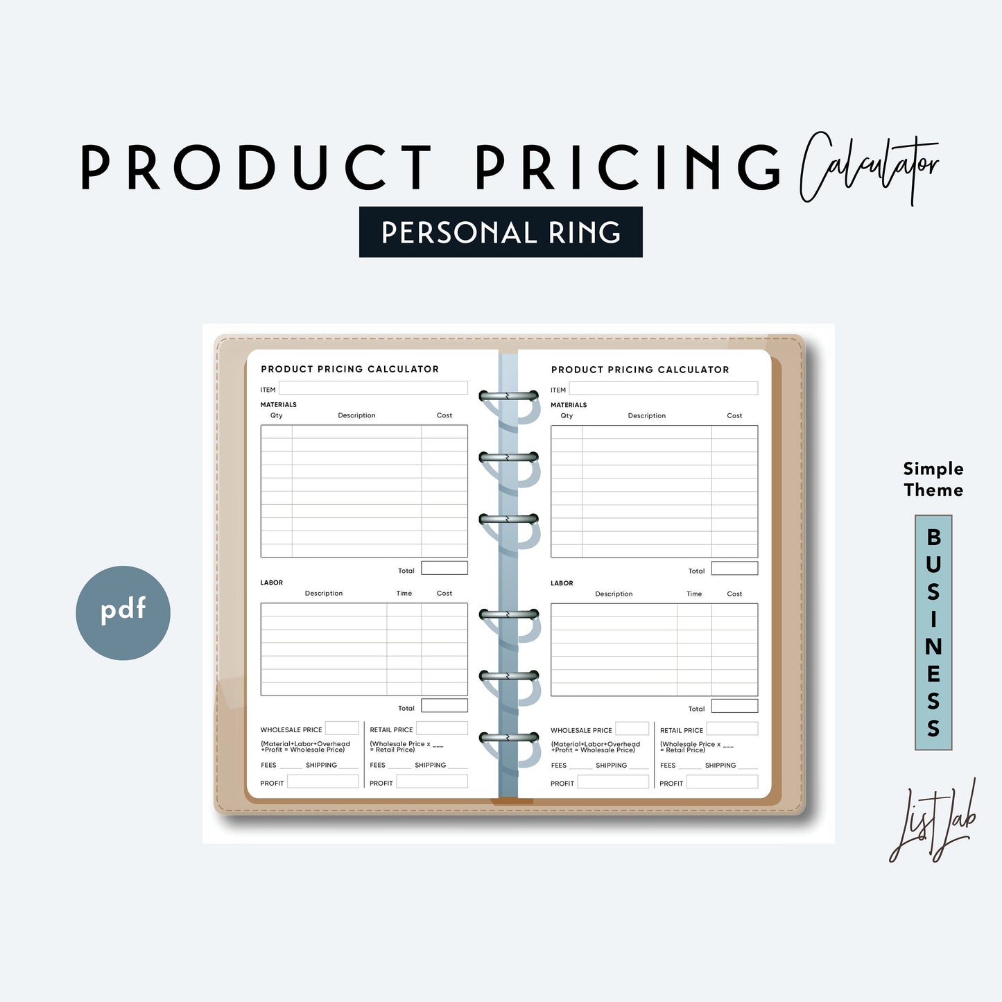 Personal Ring PRODUCT PRICING CALCULATOR Printable Insert Set