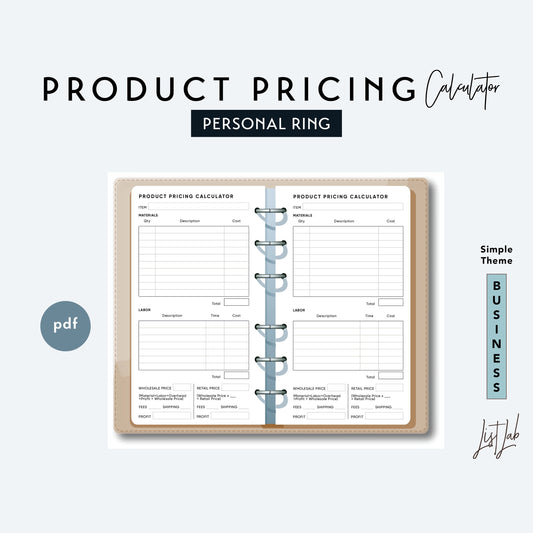 Personal Ring PRODUCT PRICING CALCULATOR Printable Insert Set