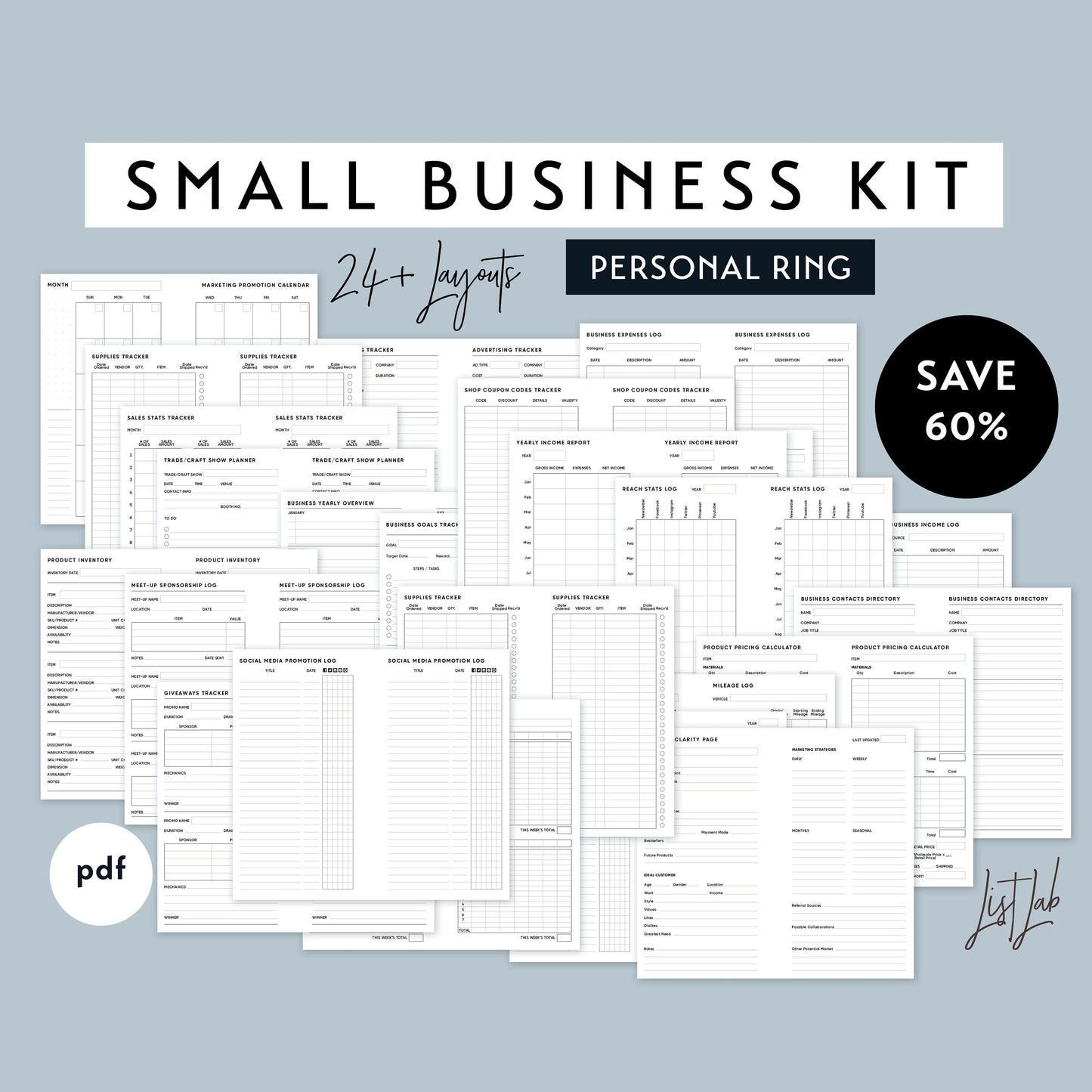 Personal Ring SMALL BUSINESS KIT Printable Insert Set