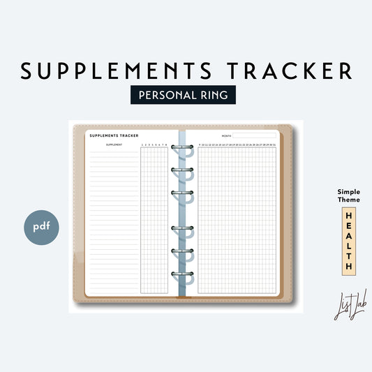 Personal Ring SUPPLEMENTS TRACKER Printable Insert Set