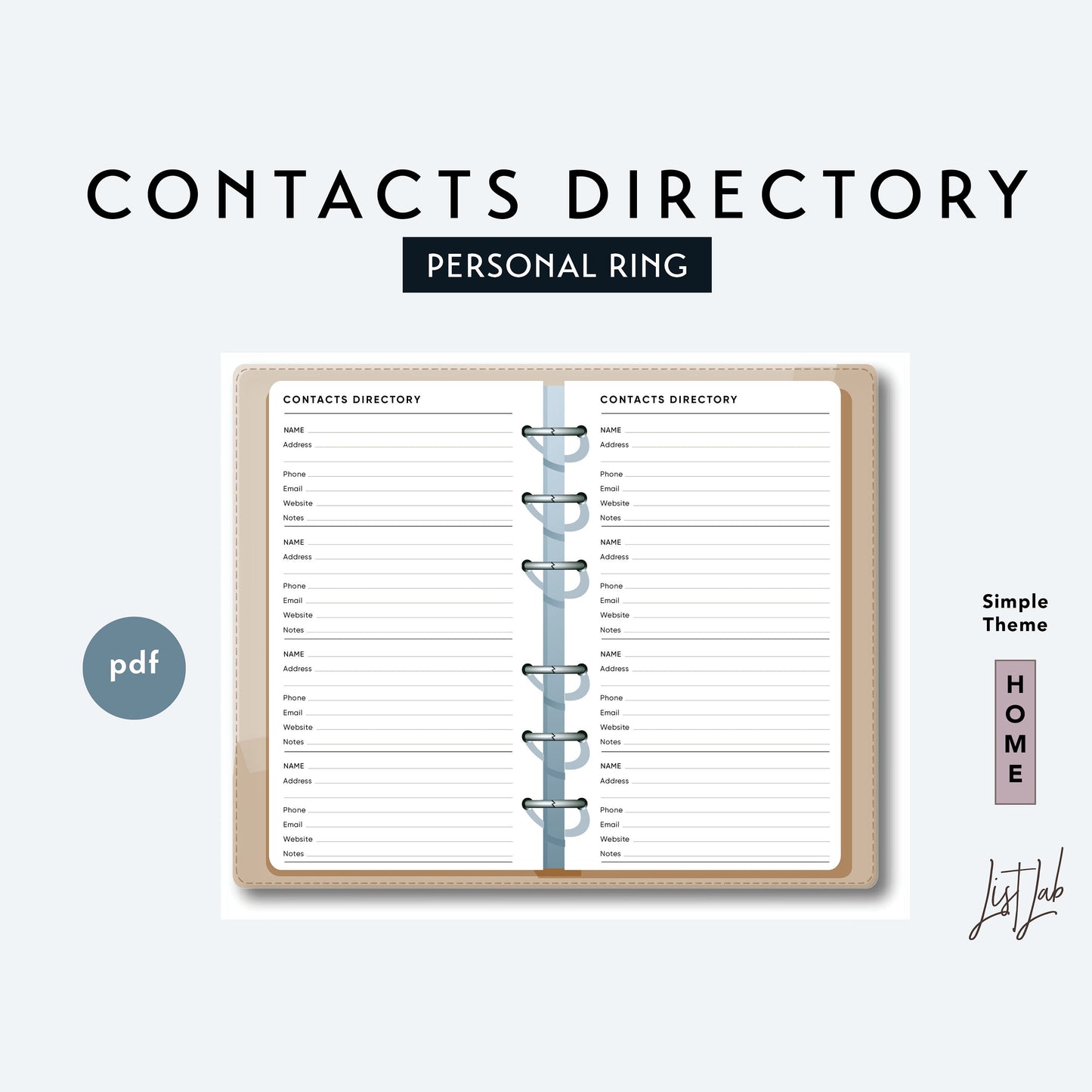 Personal Ring CONTACTS DIRECTORY Printable Insert Set