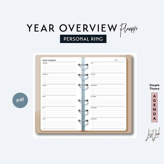 Personal Ring YEAR OVERVIEW PLANNER Printable Insert Set